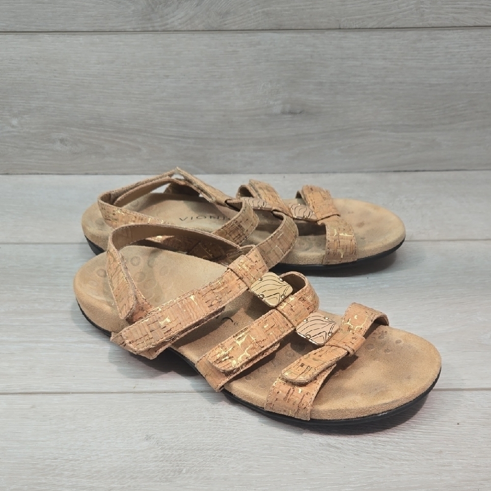 Vionic Women Amber Leather Hook&loop  Sandals Flats Shoes Sz 7